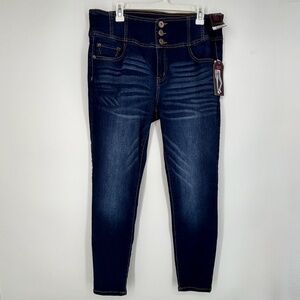 NOBO No Boundaries Juniors Sz 19 High Rise Skinny Jeans Dark Blue Wash 3 Button